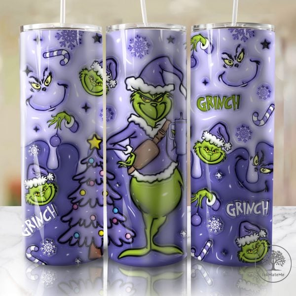 3D Inflated Purple Christmas 20 Oz Skinny Tumbler Png, Santa Claus Png, Christmas Movies, Purple Xmas Holiday, Christmas 20oz Tumbler Wrap