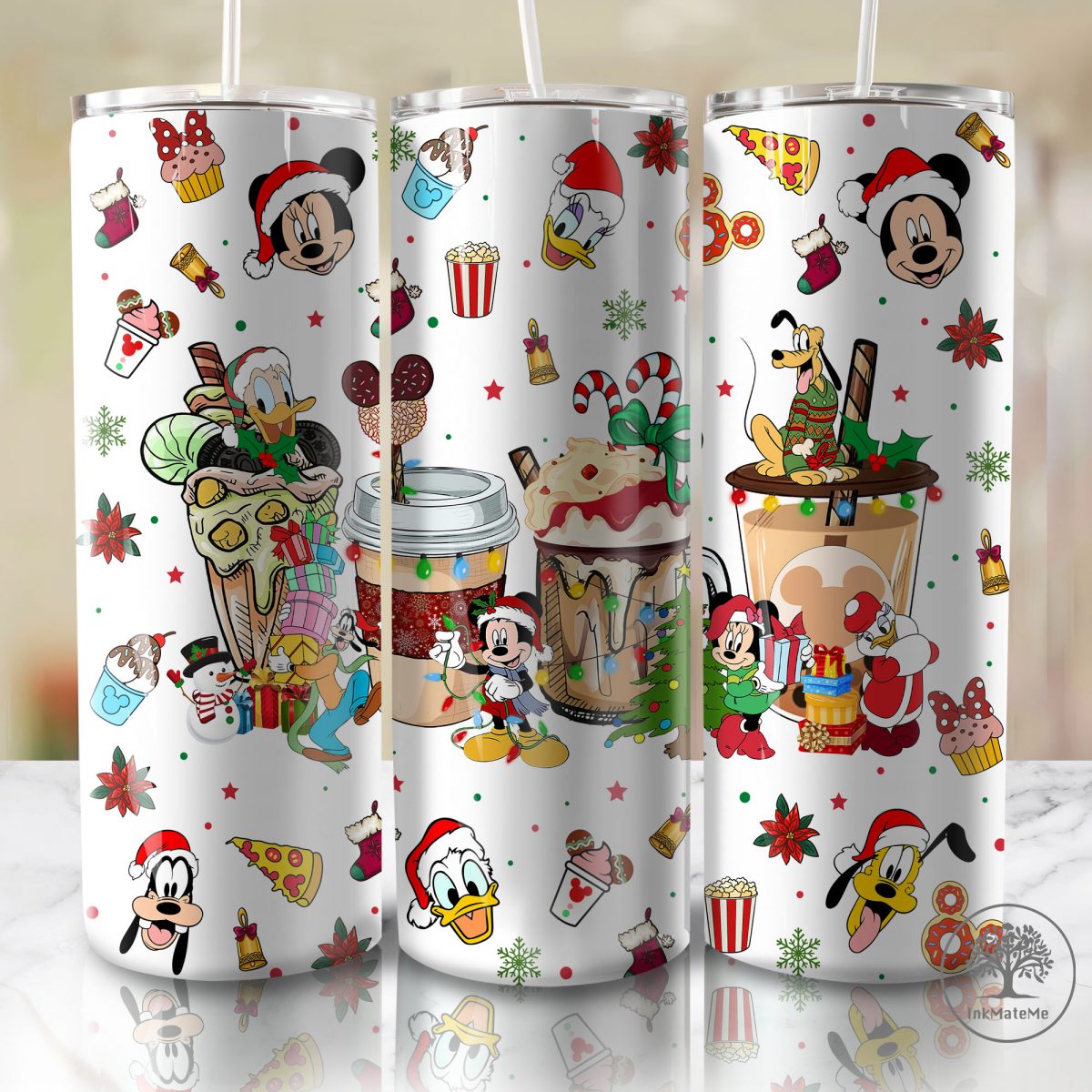 Merry Christmas 20oz Skinny Tumbler Png, Xmas Png, Santa Hat, Mouse And Friends Christmas, Christmas Vibes, Christmas Mouse Tumbler Wrap Png