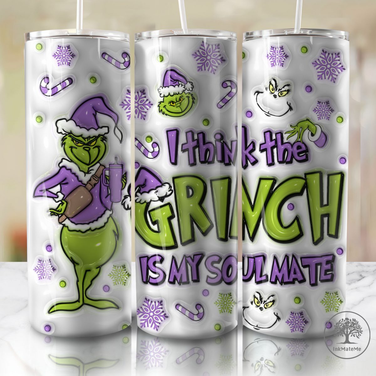 3D Inflated Christmas 20 Oz Skinny Tumbler Png, Pink Xmas Holiday Png, Christmas 20oz Tumbler Wrap, Pink Christmas Movies Png, Coffee Lover