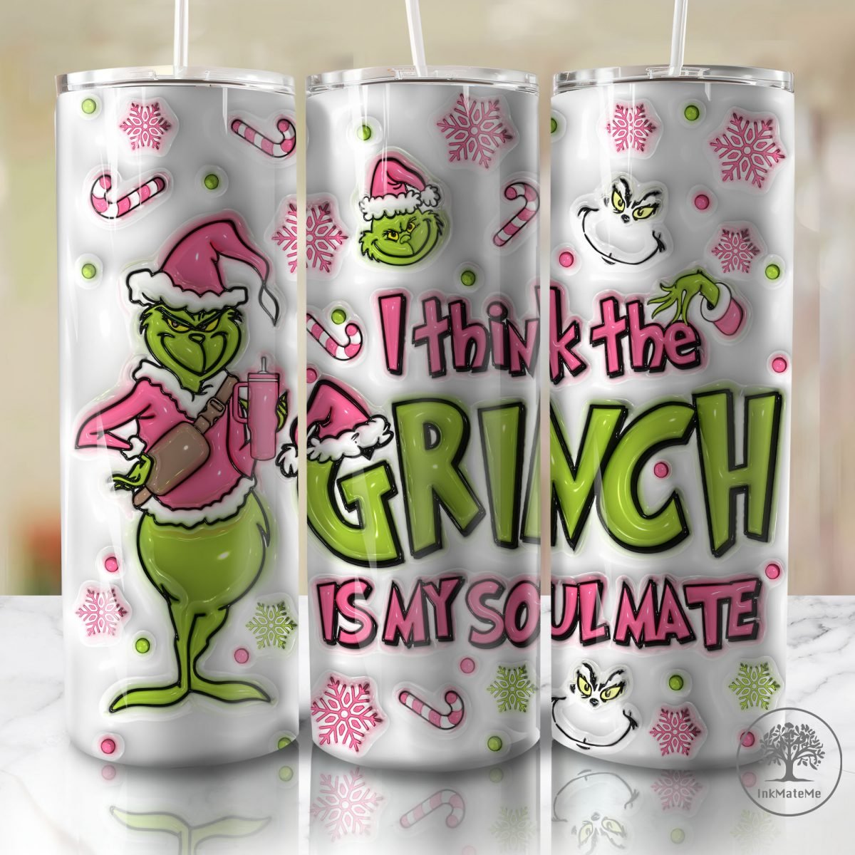 3D Inflated Christmas 20 Oz Skinny Tumbler Png, Pink Xmas Holiday Png, Christmas 20oz Tumbler Wrap, Pink Christmas Movies Png, Coffee Lover