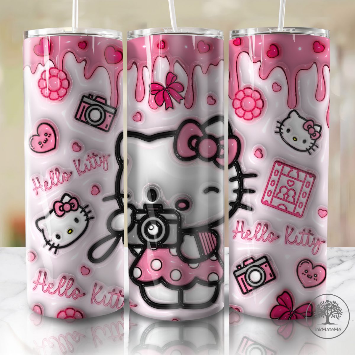 3D Inflated Pink Christmas Mug Wrap Png, Cat Png, Photographer Coffee Mug, Christmas Movies 3D Puff Mug, Cartoon Xmas 11oz Mug Wrap Tumbler