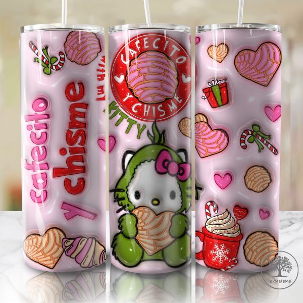 3D Inflated Pink Christmas Tumbler Wrap Png, Cat Png, Christmas Movies Png, Cartoon 20 oz Wrap Tumbler, Christmas Ginger Bread 3D