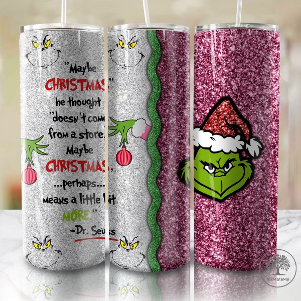 3D Inflated Christmas Movies 20oz Skinny Tumbler Png, 3D Puffy Pink Christmas Tumbler, Xmas Holiday, Santa Hat, Christmas 20oz Tumbler Wrap