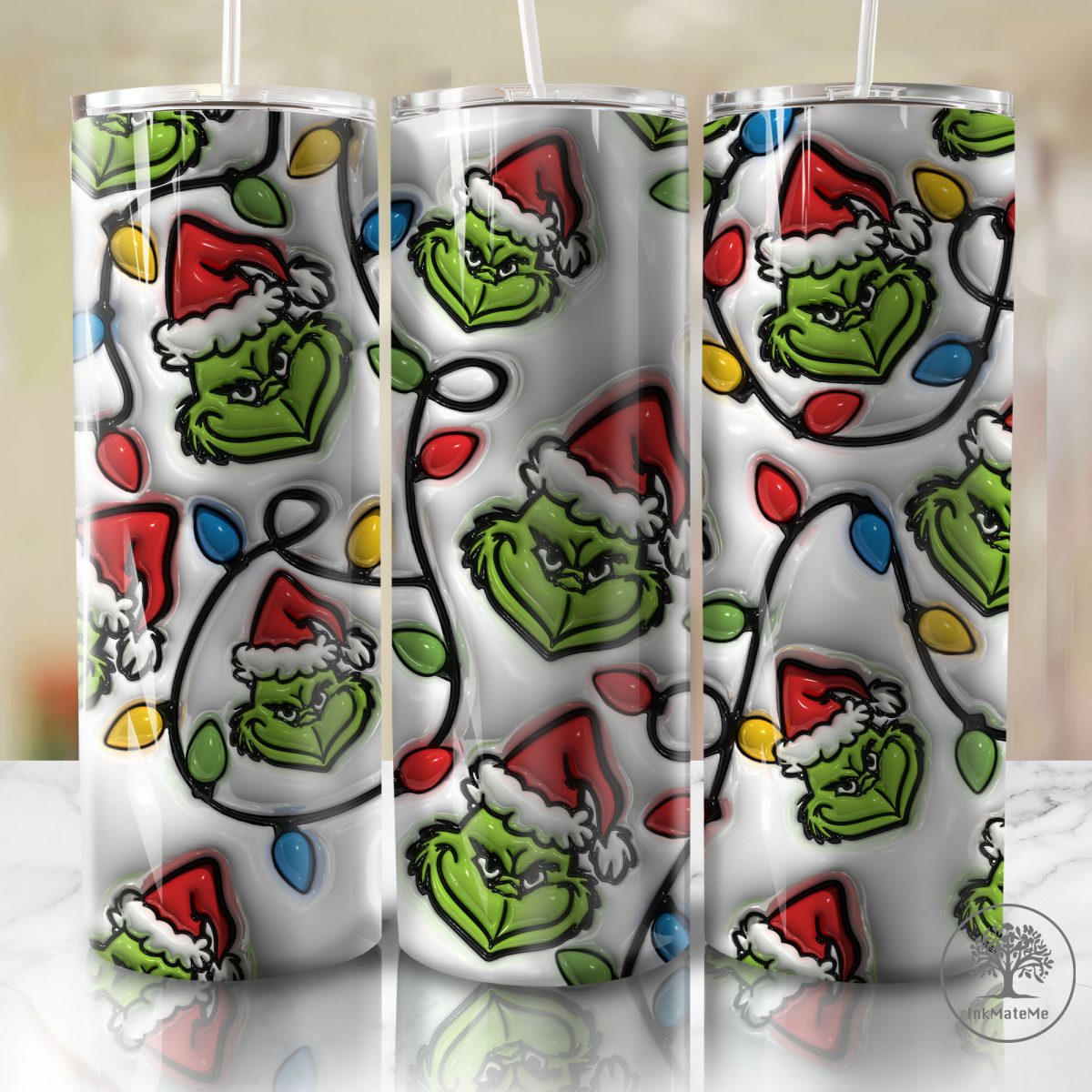 3D Inflated Christmas 20 Oz Skinny Tumbler Png, Christmas Movies Png, Santa Claus Png, Christmas 20oz Tumbler Wrap, Holiday Png