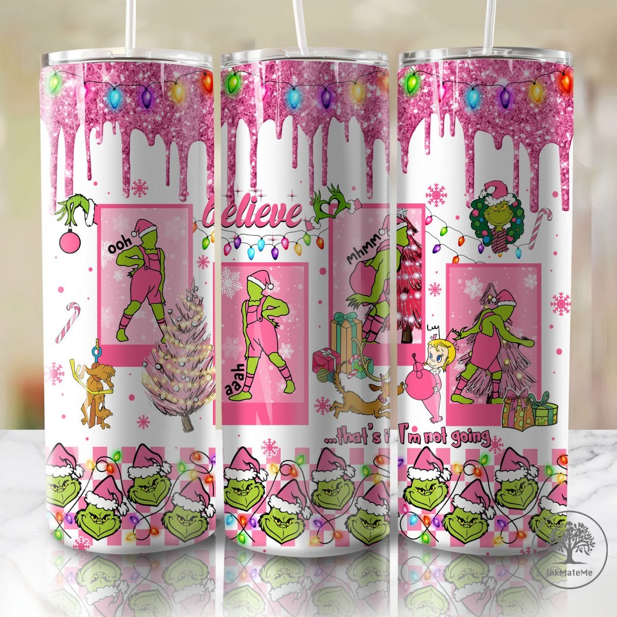 Pink Christmas 16oz Glass Can Wrap Png, Christmas Squad 16oz Libbey Can Glass, Christmas Movies Png, Pink Santa Claus Png, Drink And Coffee