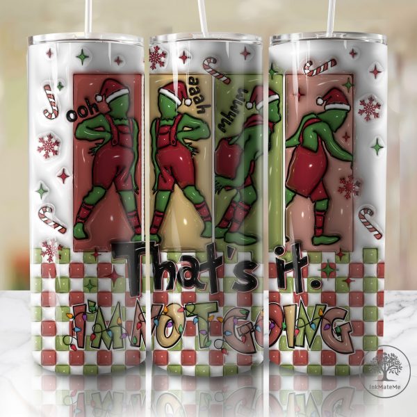 3D Inflated Christmas 20 Oz Skinny Tumbler Png, Santa Hat Png, Checked Holiday, Christmas Cartoon 20oz Tumbler Wrap, Christmas Lights Png