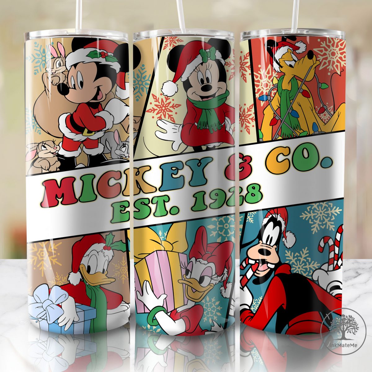 Merry Christmas 20oz Skinny Tumbler Png, Xmas Png, Santa Hat, Christmas Mouse Tumbler Wrap Png, Mouse And Friends Christmas, Christmas Vibes