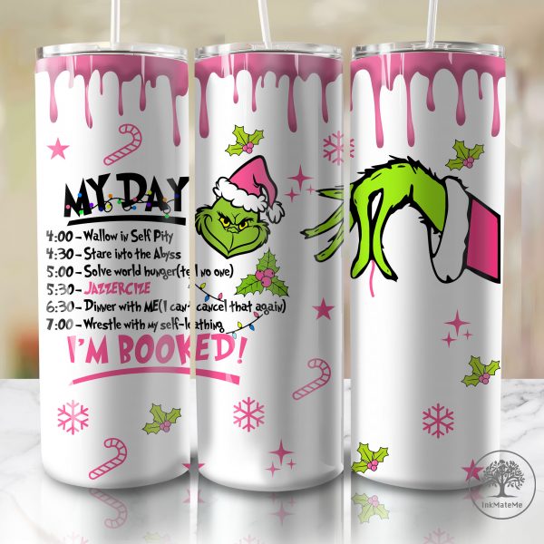 Custom Name My Day I'm Booked, Pink Christmas 20 Oz Skinny Tumbler Png, Christmas 20oz Tumbler Wrap, Christmas Movies Png, Xmas Holiday Png