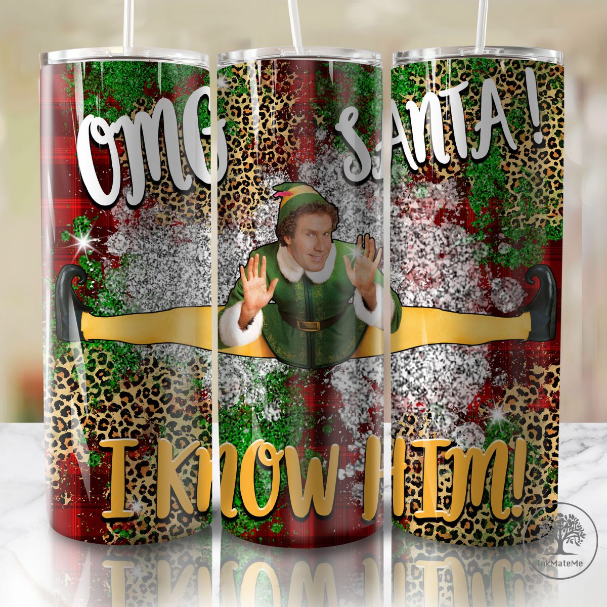 I Know Him Christmas 20 oz Skinny Tumbler, Leopard Family Comedy, Merry Christmas 20 oz Tumbler Wrap Png, Christmas Movie Tumbler Wrap Png