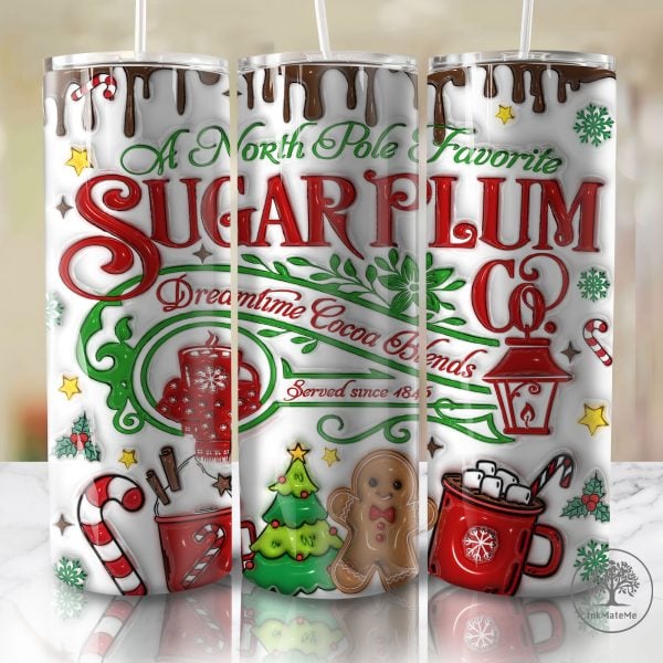 3D Inflated Northpole Hot Chocolate Christmas Tumbler Wrap, 3D Santa Claus Tumbler Wrap Png, 3D Puffy Gingerbread Tumbler, Sweet But Twisted