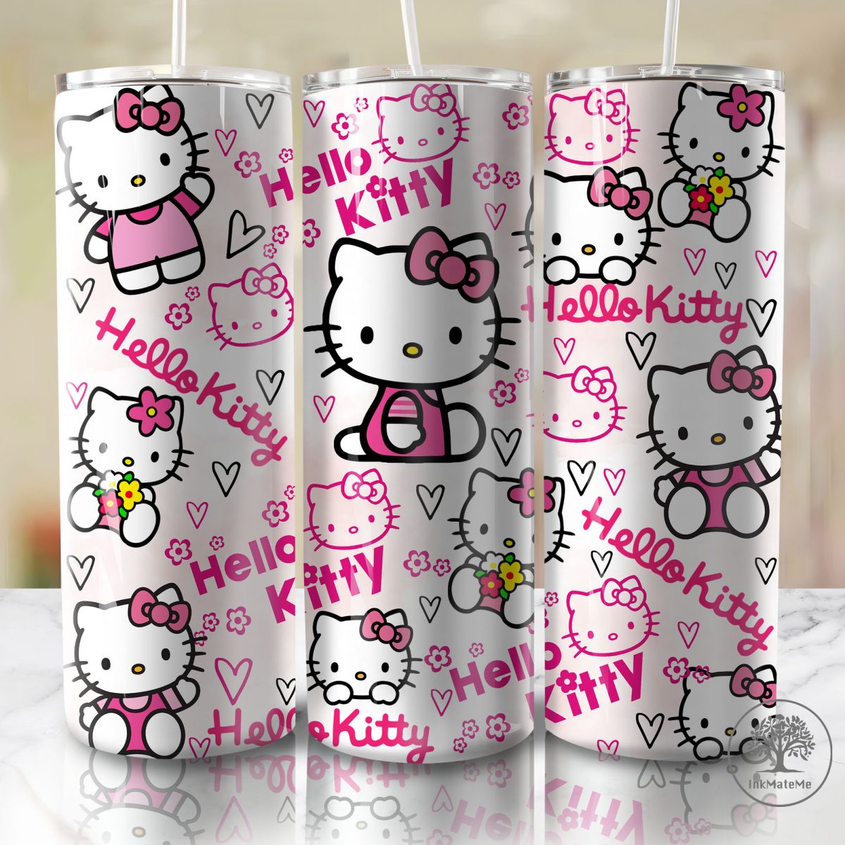 3D Inflated Pink Christmas Tumbler Wrap Png, Cat Png, Christmas Movies Png, Cartoon 20 oz Wrap Tumbler, Christmas Ginger Bread 3D