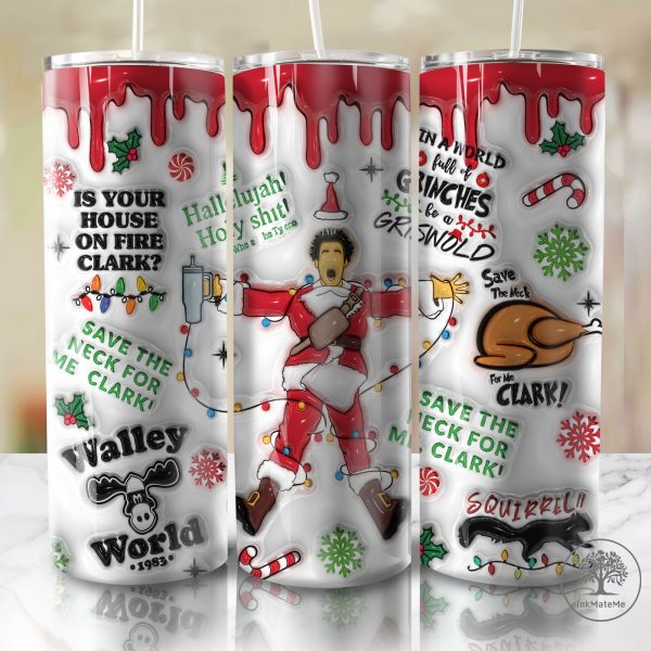 3D Inflated Merry Christmas Tumbler Wrap, Santa Claus 20oz Skinny Tumbler, Funny Christmas Movies, Xmas Holiday, Christmas Belt Bag Design