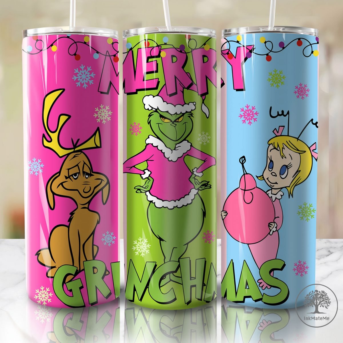 3D Inflated Christmas Movies 20oz Skinny Tumbler Png, 3D Puffy Pink Christmas Tumbler, Xmas Holiday, Santa Hat, Christmas 20oz Tumbler Wrap