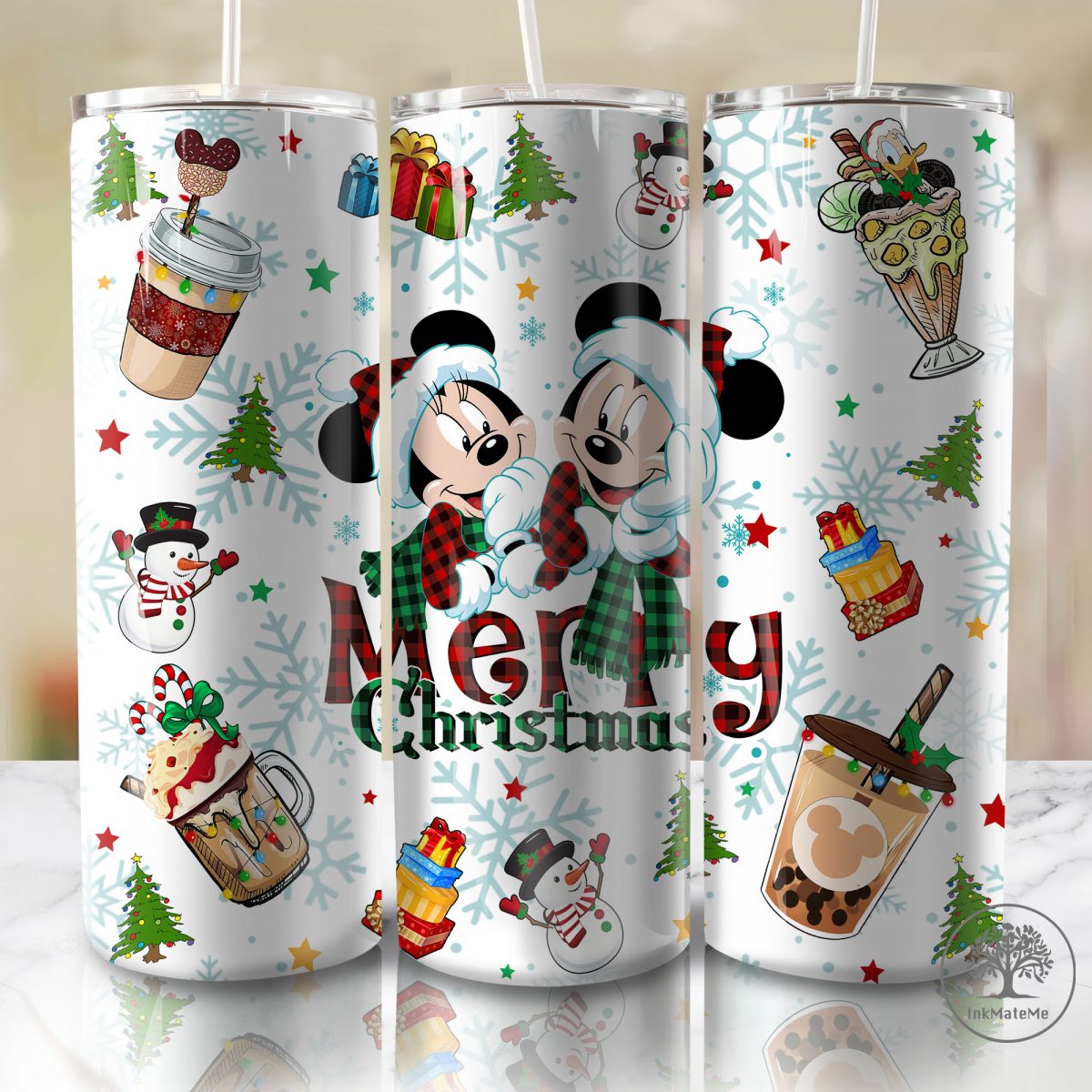 Mouse And Friends Surprise Christmas 20 Oz Skinny Tumbler, Santa Hat Png, Christmas Png, Christmas Vibes 20oz Tumbler Wrap, Merry Xmas Png