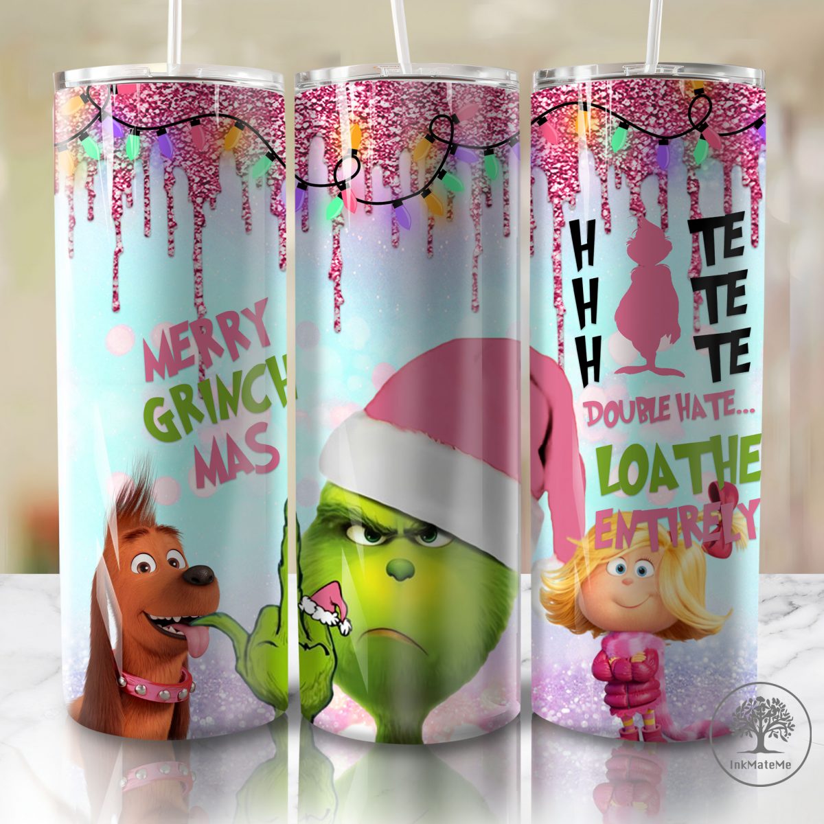 Christmas Movies 20oz Skinny Tumbler, Christmas Pink 20oz Tumbler Wrap Png, Merry Christmas Glitter Png, Xmas Holiday Png, Santa Claus Png