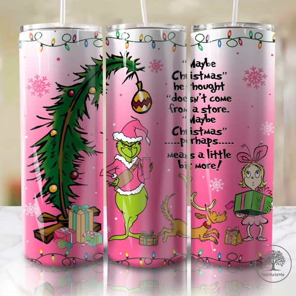 Pink Christmas 20 Oz Skinny Tumbler Png, Christmas Vibes 20oz Tumbler Wrap, Pink Santa Claus, Christmas Movies Tumbler, Xmas Holiday Png