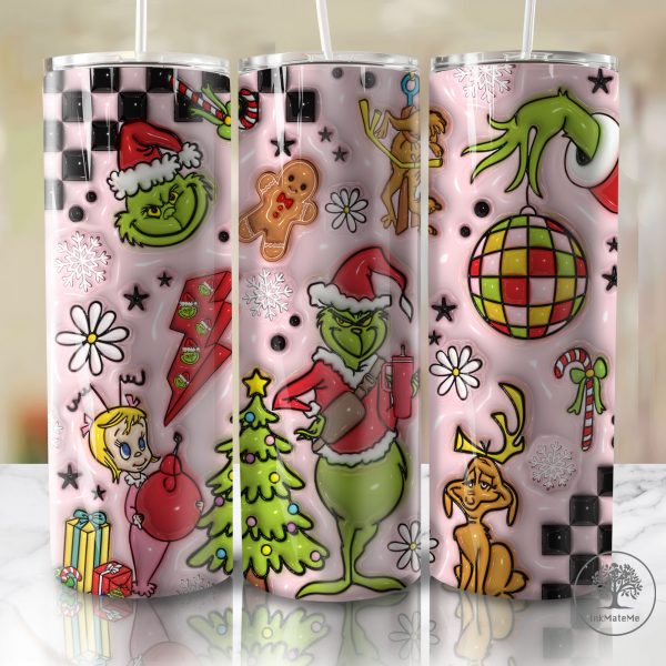 3D Inflated Merry Christmas Tumbler Wrap Png, Xmas Holiday, Santa Hat, Christmas Bauble Puffy Tumbler, Christmas Movies 20oz Skinny Tumbler