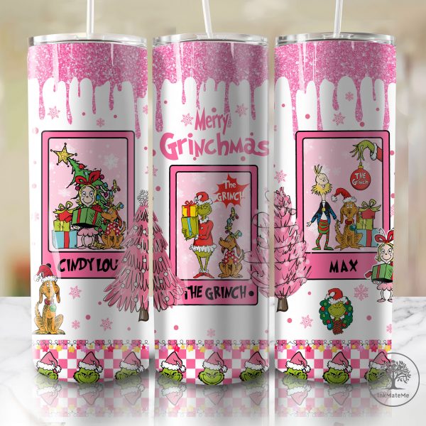 Merry Christmas 20oz Skinny Tumbler Png, Pink Christmas 20oz Tumbler Wrap Png, Christmas Movies, Xmas Holiday, Santa Claus, Pink Faux Sequin