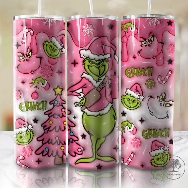 3D Inflated Christmas 20 Oz Skinny Tumbler Png, Pink Xmas Holiday Png, Christmas 20oz Tumbler Wrap, Pink Christmas Movies Png, Coffee Lover