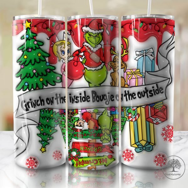 3D Inflated Christmas Movies 20oz Skinny Tumbler Png, 3D Puffy Pink Christmas Tumbler, Xmas Holiday, Santa Hat, Christmas 20oz Tumbler Wrap