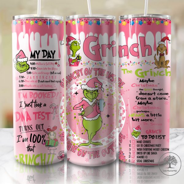 3D Inflated Pink Christmas 20 Oz Skinny Tumbler Png, Santa Claus Png, Checked Christmas 20oz Tumbler Wrap, Christmas Movies Png, Merry Xmas