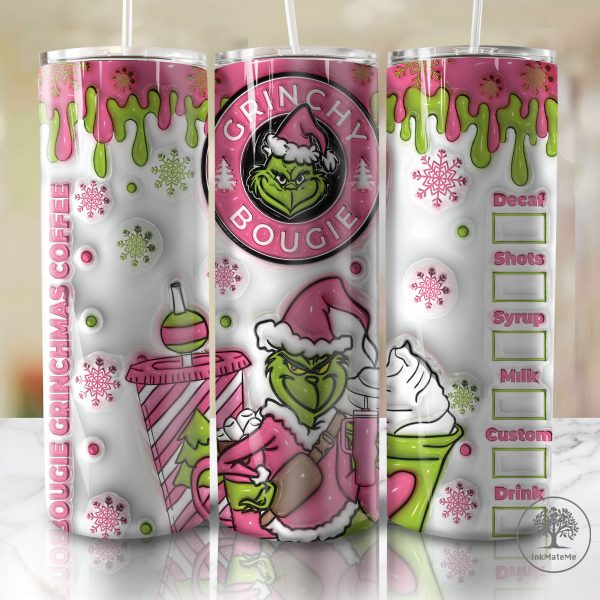 3D Inflated Pink Christmas 20 Oz Skinny Tumbler Png, Santa Claus Png, Christmas 20oz Tumbler Wrap, Christmas Movies Png, Merry Xmas Png