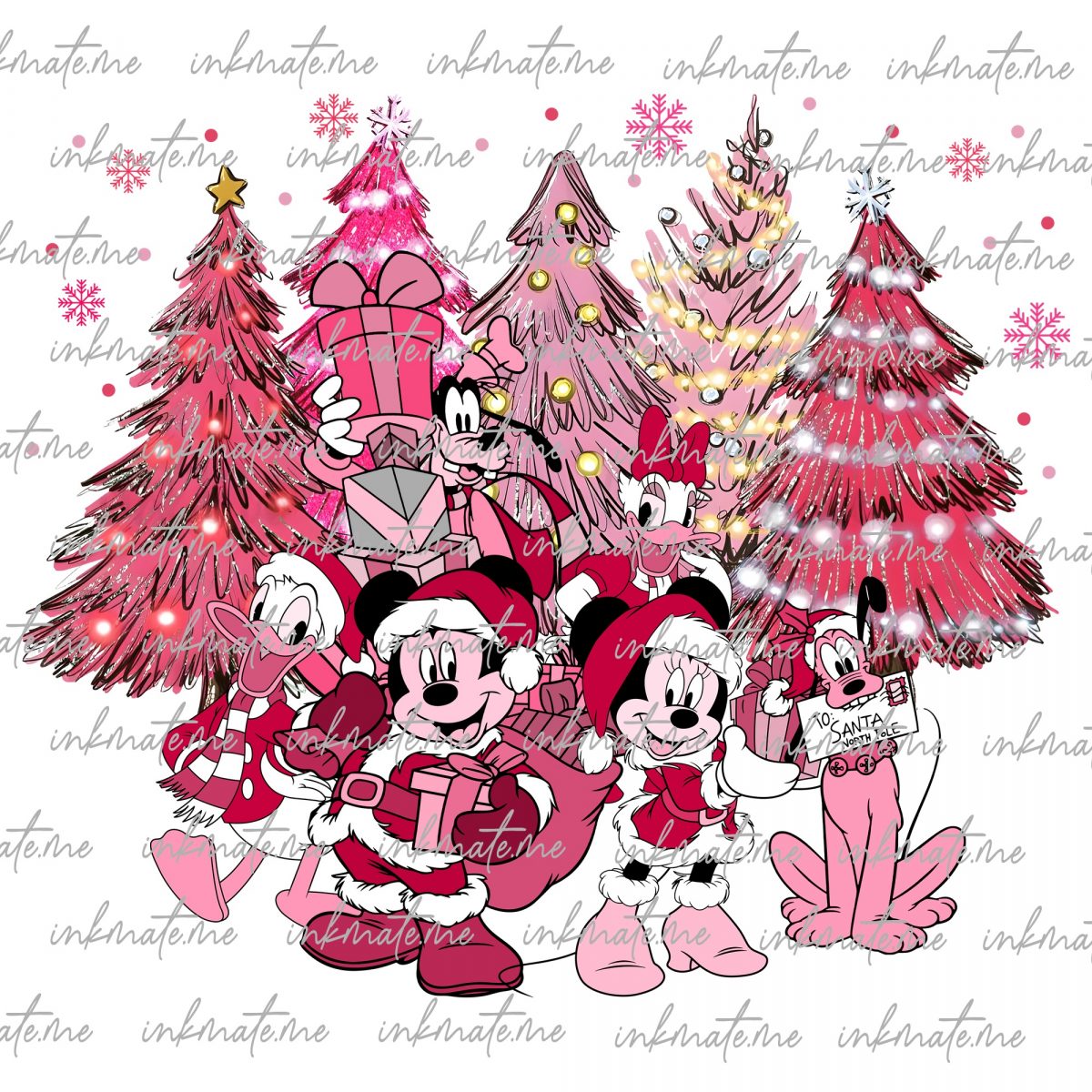 Mouse And Friends Surprise Christmas Png, Christmas Vibes Png, Family Christmas, Holiday Xmas Png, Pink Christmas Tree, Santa Claus Png