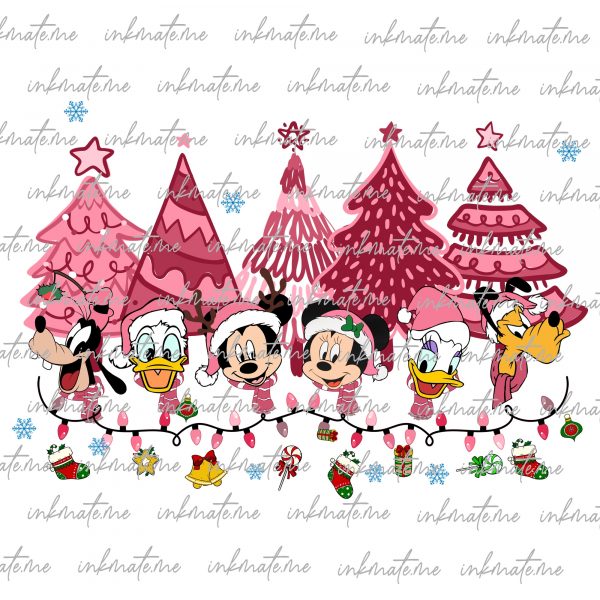 Mouse And Friends Surprise Christmas Png, Pink Christmas Png, Santa Hat Png, Christmas Vibes Png, Family Christmas, Holiday Xmas Png