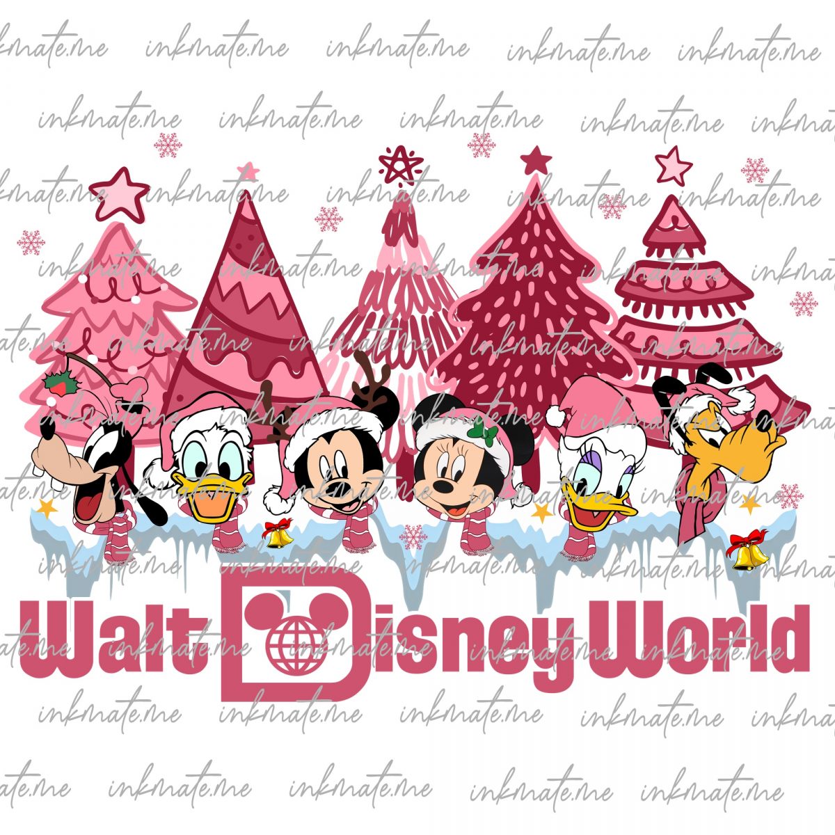 Mouse And Friends Surprise Christmas Png, Christmas Vibes Png, Family Christmas, Holiday Xmas Png, Pink Christmas Tree, Santa Hat Png