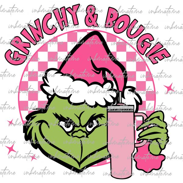 Pink Christmas Png, Checked Christmas Stealer Png, Merry Christmas, Xmas Holiday Png, Santa Hat, Mean Green Guy Christmas Sublimation Design