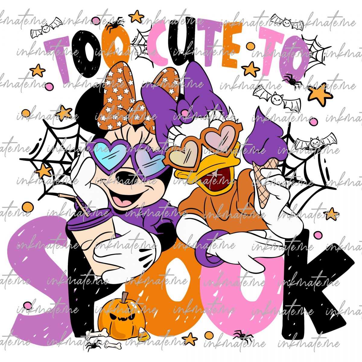 Too Cute To Spook Png, Retro Floral Halloween Png, Trick Or Treat Png, Spooky Season, Happy Halloween Png, Mouse And Friend Halloween Png