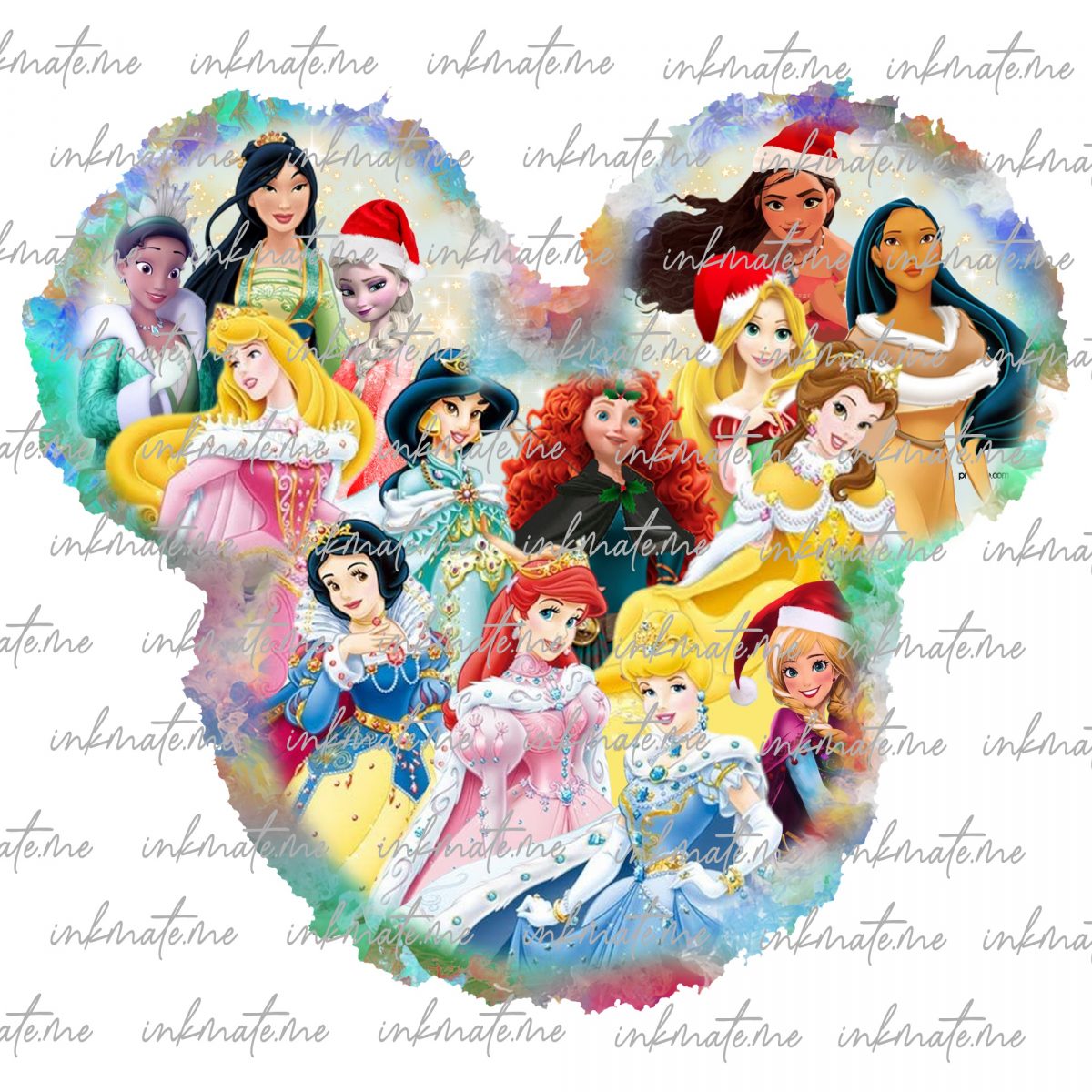 Watercolor Princess Christmas Png, Santa Hat Png, Xmas Holiday, Merry Christmas Png, Magical Kingdom, Christmas Vibes Png, Family Christmas