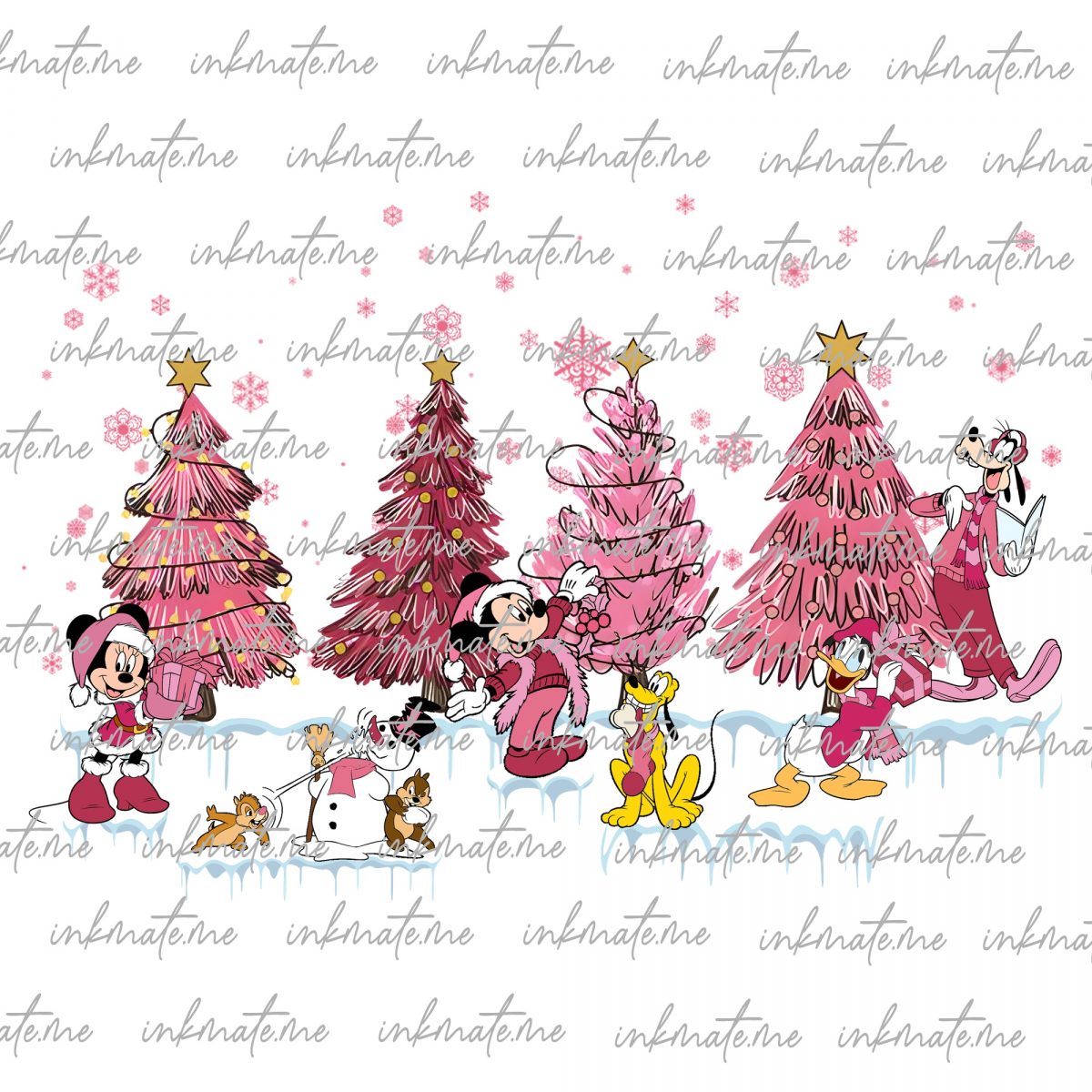 Mouse And Friends Surprise Christmas Png, Pink Christmas Tree, Christmas Vibes Png, Family Christmas, Holiday Xmas Png, Santa Hat Png