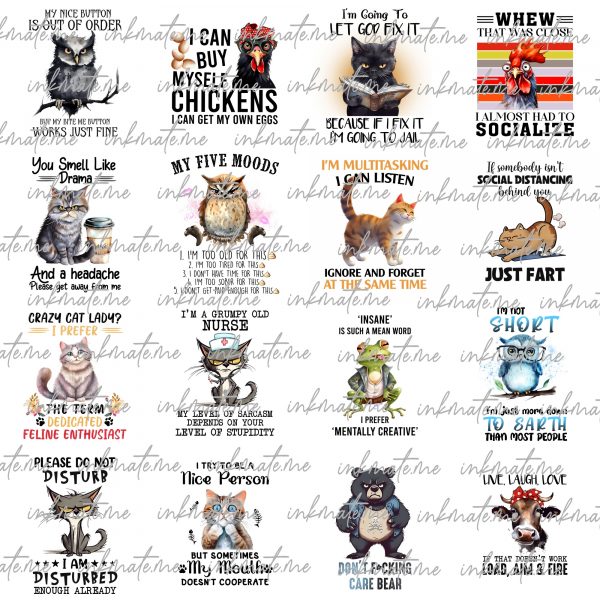 Sarcastic Animal Quotes Bundle, Animal, Funny Quotes PNG Sublimation,