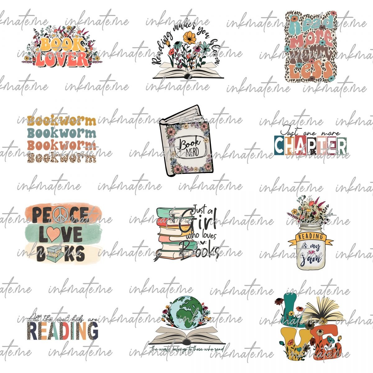 Read Book Png Bundle, Reading Png, Floral Book Png, Book Lover, Books Vintage, Book Flower Sublimation Designs