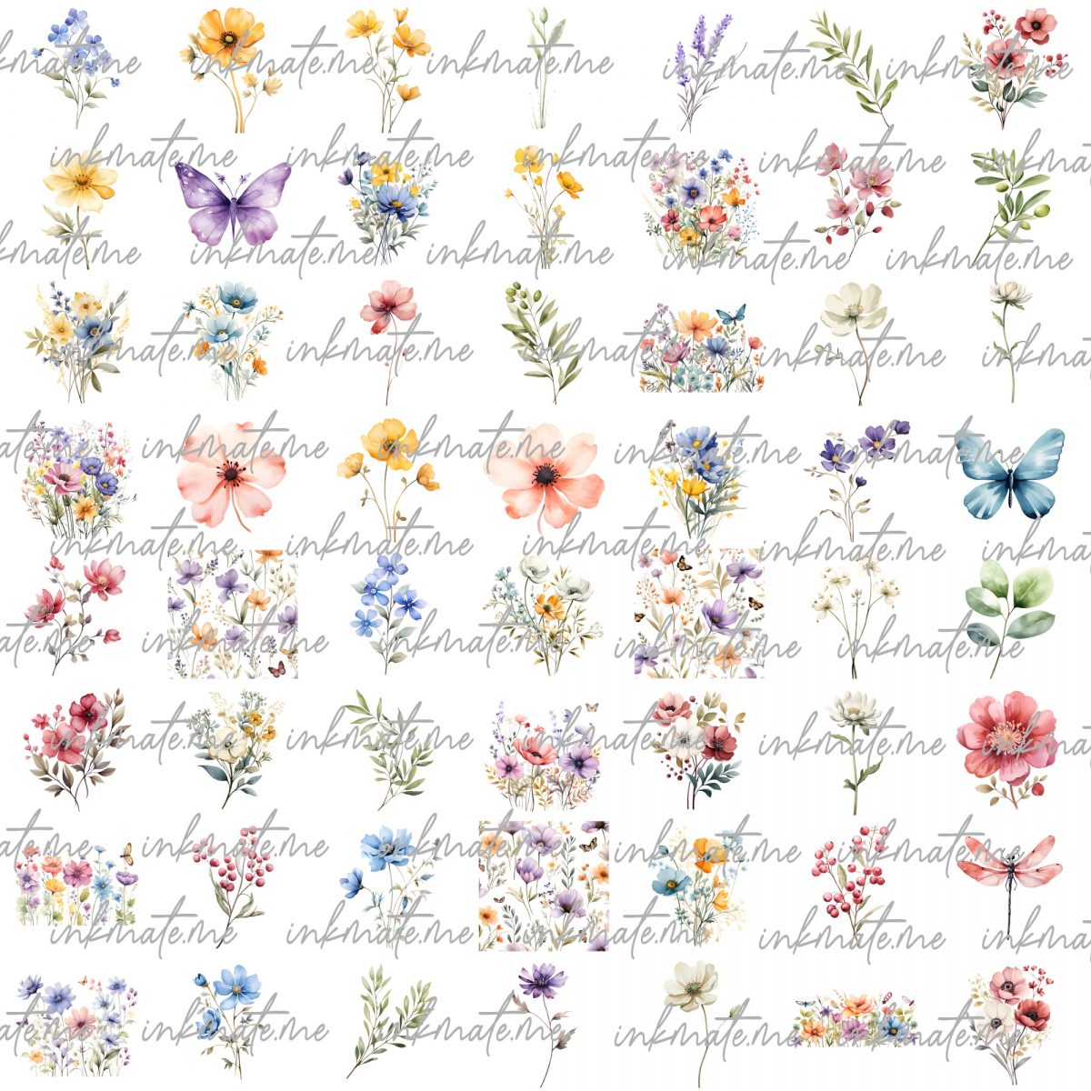 LUSH Wildflowers, Wild flower PNG, Watercolor Wild flower, Flower Clipart, Watercolor Flower PNG,