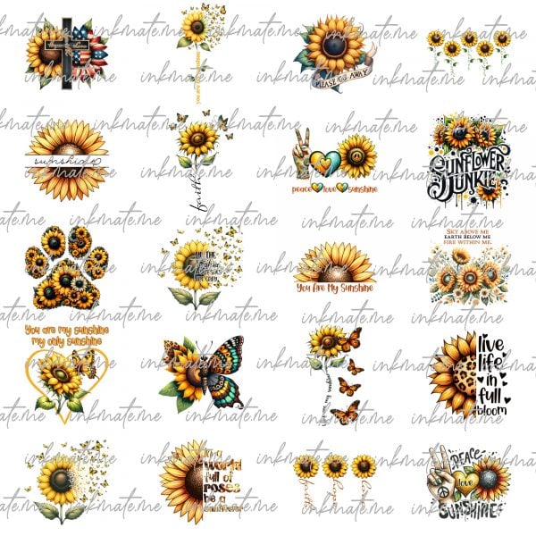 Sunflower PNG Bundle, Sunflower Quotes Png, Sunflower Design Png, Positive Quotes Png, Sunshine Png, Retro Flowers Png, Motivational Quotes