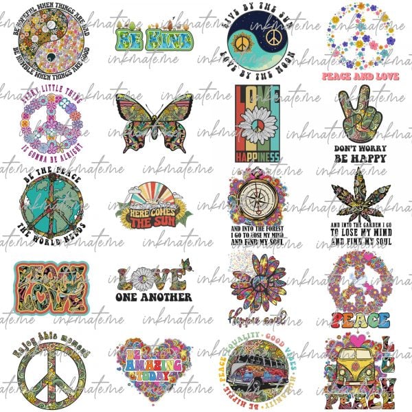 Hippie Png Bundle, Retro Vintage Png Bundle, Retro Boho Png, Vintage Png, Groovy Png, Good Vibes Png,Positive Quotes Png,Motivation Png