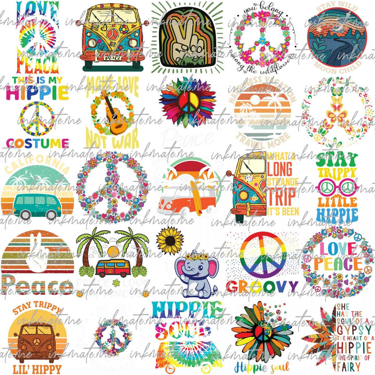 Hippie Png Bundle, Retro Vintage Png Bundle, Retro Boho Png, Vintage Png, Groovy Png, Good Vibes Png,Positive Quotes Png,Motivation Png