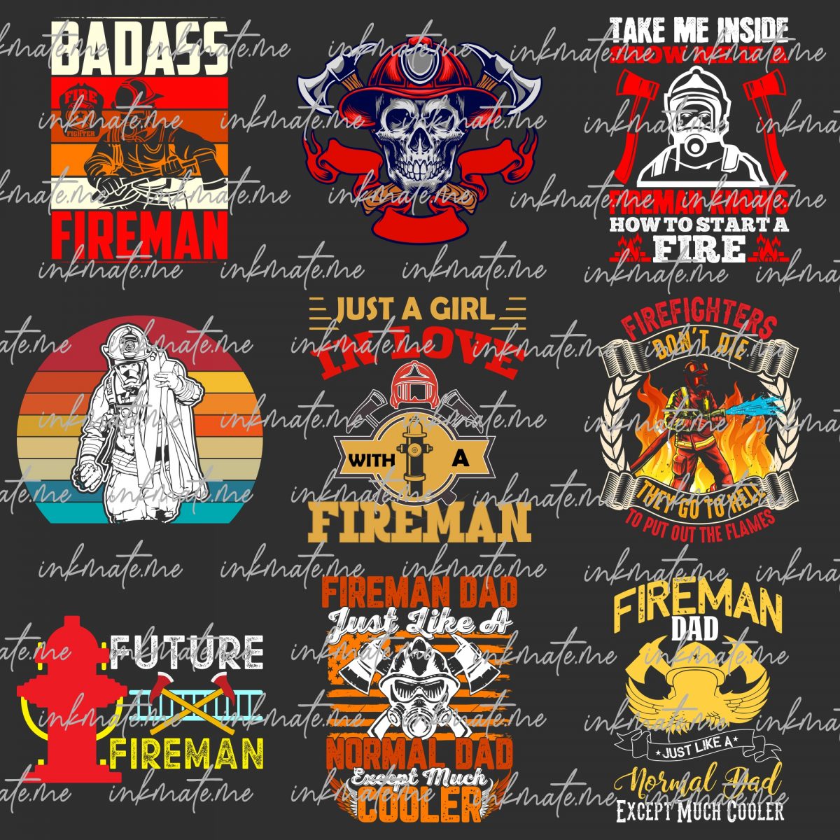 Bundle Design Png and Eps Fire Fighter Printing Sublimation DTG Tshirt PNG Digital File Download