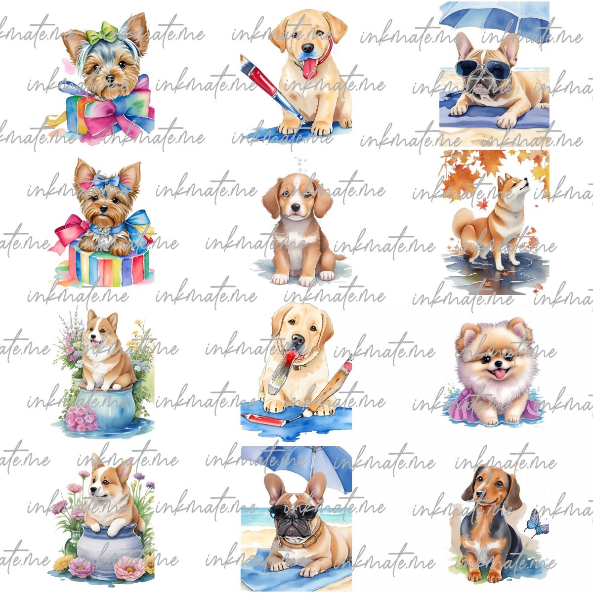 Watercolor Dog Png, Dog Sublimation, Dog Png, Dog Clipart, Digital Bundle, Digital Download