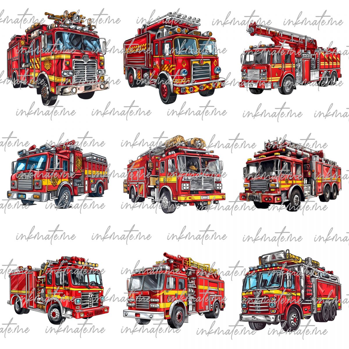 Fire Truck Watercolor, Fire Truck PNG Clipart, Fireman Fire Truck PNG, Emergency Vehicles, Watercolor Illustration