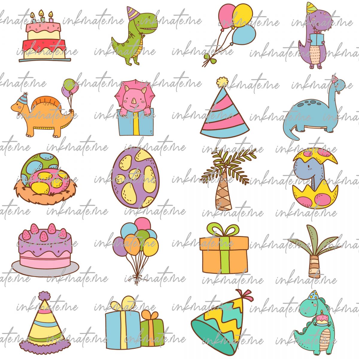 Dinosaur Themed Watercolor Clipart, Nursery Decor, Birthday Party Graphics, Baby Shower Stickers PNG Format Baby Boy's Nursery Decoration