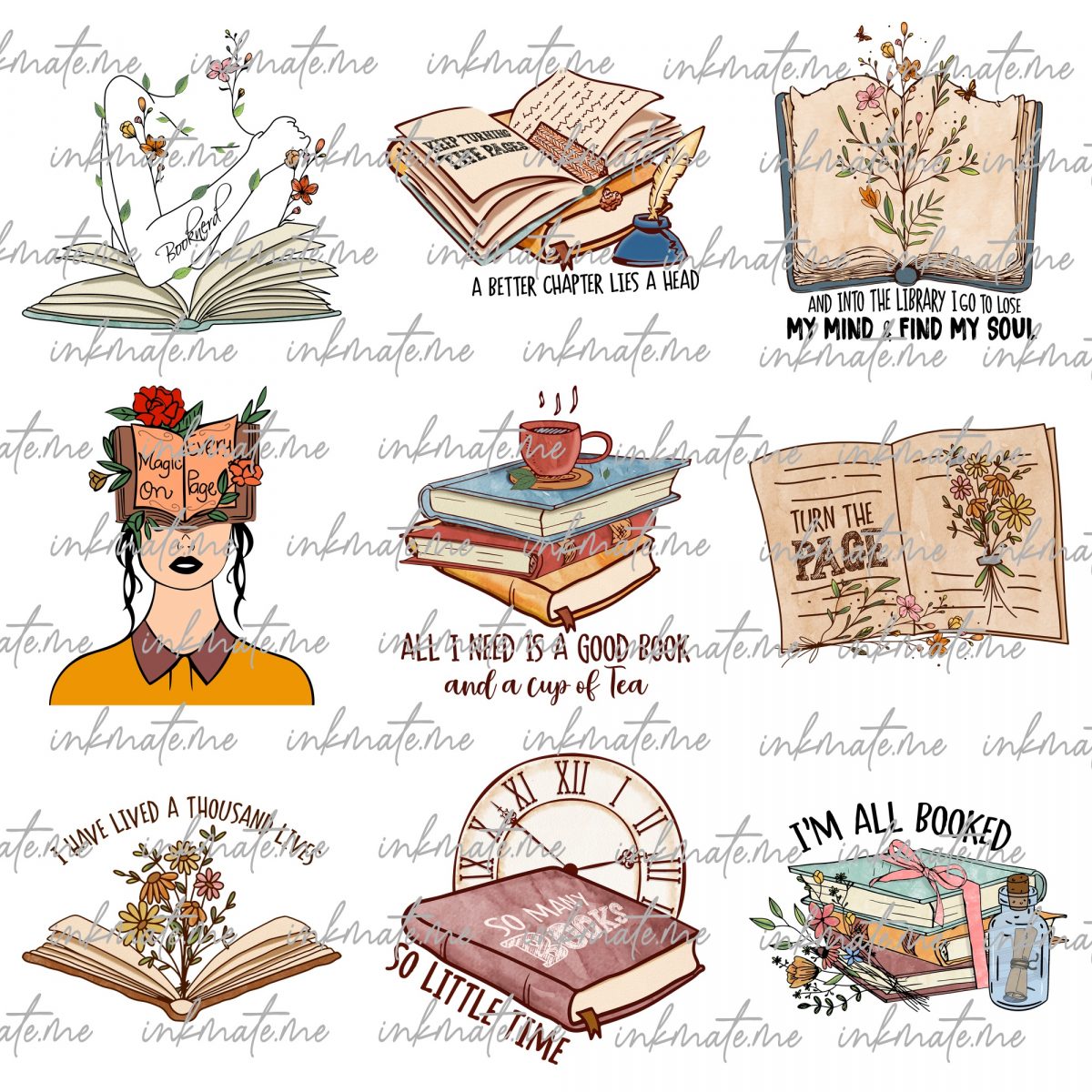 Read Book Png Bundle, Reading Png, Floral Book Png, Book Lover, Books Vintage, Book Flower Sublimation Designs