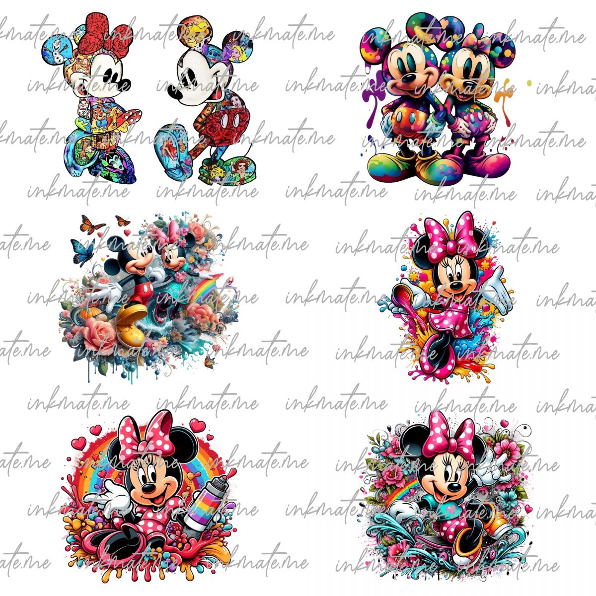 Bundle PNG Mickey Mouse and Minnie Splash and Watercolor Digital design PNG file for sublimation - High Resolution -Instant Digital PNG Download