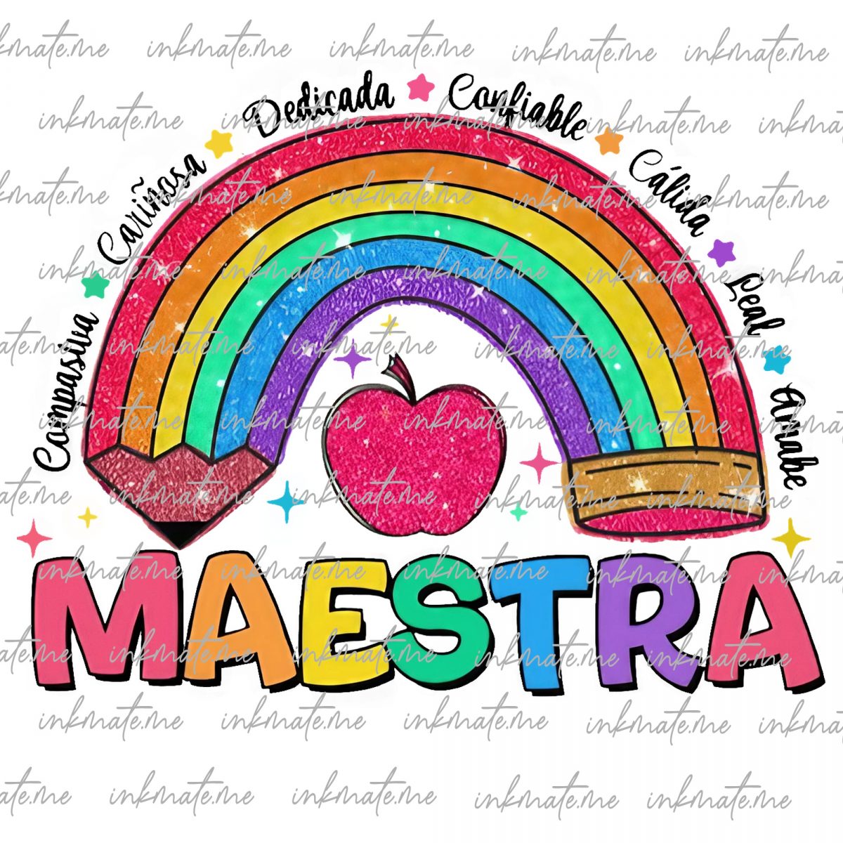 Spanish Teacher Rainbow Pencil Png, Teach Love Inspire Png, Teacher Appreciation Png, Faux Sequins Teacher Sparkly Png, Maestra shirt