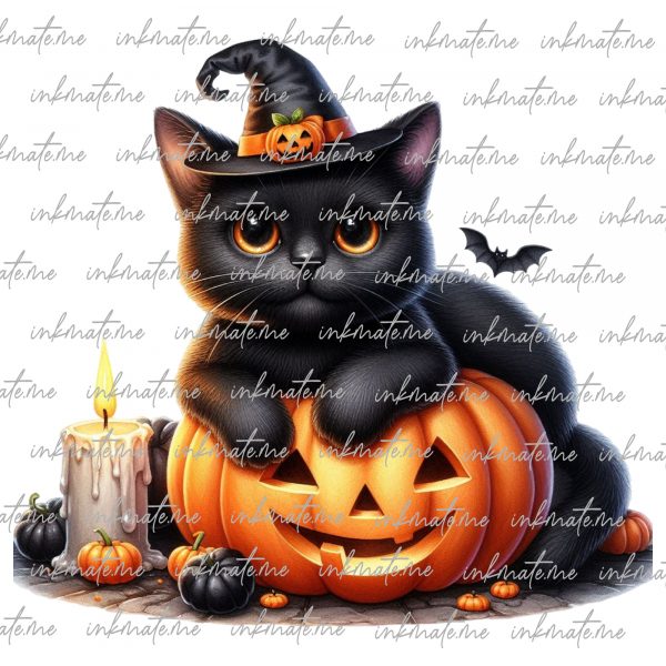 Black Cat, Wicked Cat, Magic Cat, Halloween Cat, Creepy Cat, Cat Art