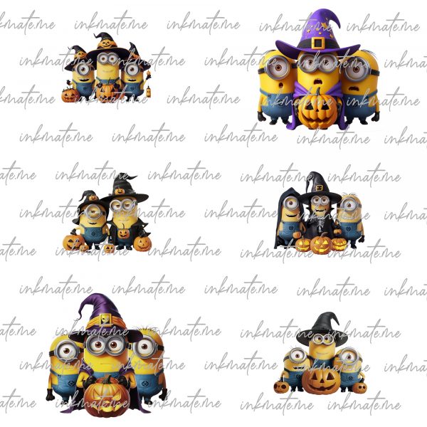 Set of 6 Minions Halloween Digital Images for Printing, T-Shirts, Posters, and More - , PNG