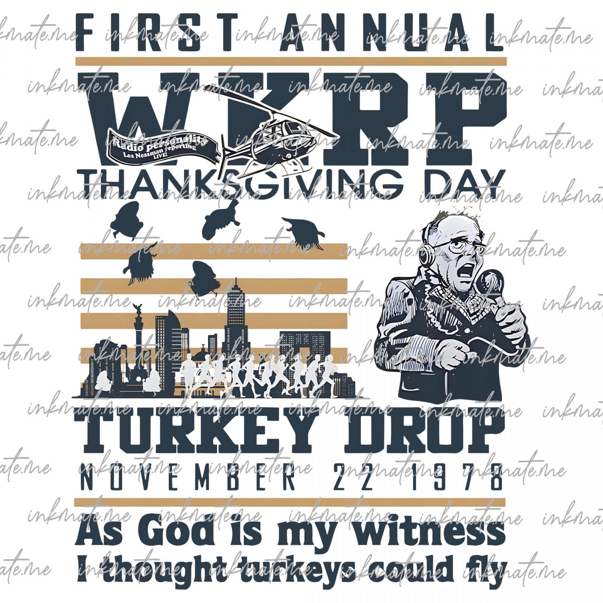 Funny Thanksgiving WKRP Turkey Drop Png, First Annual WKRP Thanksgiving Day Turkey Drop Les Nessman PNG, Funny Thanksgiving Day Png