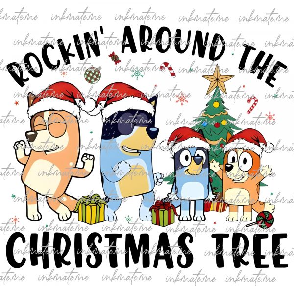 Rockin' Around The Christmas Tree Png, Blue Dog Christmas Png, Funny Christmas png, Family Christmas Png, Holiday Png, Sublimation Design